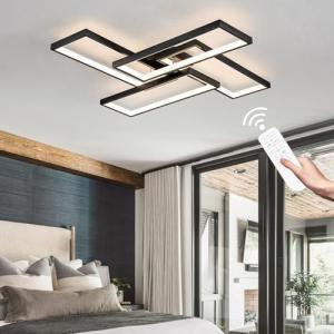 Shine LUEST Modern LED Ceiling Lights for Bedroom 26" Dimmable Square Ceiling Lights for Living Room with Remote Control Black Bedroom Light Fixture for Kitchen,Bathroom,Balcony