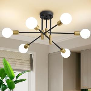 Biewalk Modern Chandelier Ceiling Light Fixture, 6-Light Sputnik Dining Chandeliers 31.18" Gold and Black Chandelier Over Table, Mid Century Lights Fixture for Dining Room Living Room Kitchen Island