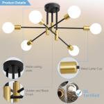 Biewalk Modern Chandelier Ceiling Light Fixture, 6-Light Sputnik Dining Chandeliers 31.18" Gold and Black Chandelier Over Table, Mid Century Lights Fixture for Dining Room Living Room Kitchen Island