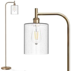 addlon Floor Lamps for Living Room Bright Lighting with Seeded Glass lampshade, Modern Bright Floor Lamp with LED Bulbs Industrial Standing lamp for beroom, Tall Pole Lamps Office - Brass Gold