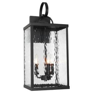 Rosient Large Outdoor Wall Light Fixture, 24" Modern Exterior Wall Lantern with Water Ripple Glass, Matte Black Waterproof Wall Sconce Porch Light for Patio, Garage, Front Door, Garden, Yard, Entryway