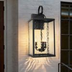 Rosient Large Outdoor Wall Light Fixture, 24" Modern Exterior Wall Lantern with Water Ripple Glass, Matte Black Waterproof Wall Sconce Porch Light for Patio, Garage, Front Door, Garden, Yard, Entryway