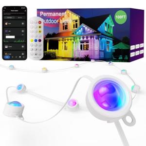 ISOPHO Permanent Outdoor Lights, Smart RGB String Lights with 75 Scene Modes, 100ft Eaves LED Light, Waterproof IP67, Applicable to All Holidays, Parties, Halloween, Christmas, App & Remote Control