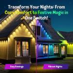 ISOPHO Permanent Outdoor Lights, Smart RGB String Lights with 75 Scene Modes, 100ft Eaves LED Light, Waterproof IP67, Applicable to All Holidays, Parties, Halloween, Christmas, App & Remote Control