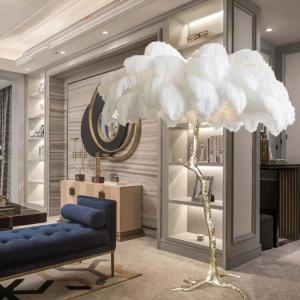 Nordic Floor Lamp With Feather Ostrich White Feathers Standing Lamps For Living Room Bedroom Modern Bedside Feather Floor Lights