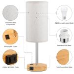 Fenmzee Touch Table Lamp - Cream, 3-Way Dimmable, USB A + C Charging, AC Outlet, 17.4inch Medium, Wood Grain Base