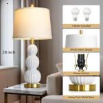 luxeflow 28" White Ceramic Table Lamps Set of 2, Modern Bedside Lamps for Night Stands, Triple Gourd Table Lamp for Living Room End Table or Bedroom Nightstand (2 LED Bulbs Included)