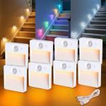 Guankai 8 Pack Rechargeable Motion Sensor Stair Light for Indoor, RGBW Battery Operated Closet Lights, Stick On Night Lamp, Motion Activated Magnetic Lighting Lamps for Step,Cabinet,Hallway,Bathroom