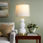 luxeflow 28" White Ceramic Table Lamps Set of 2, Modern Bedside Lamps for Night Stands, Triple Gourd Table Lamp for Living Room End Table or Bedroom Nightstand (2 LED Bulbs Included)