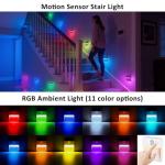 Guankai 8 Pack Rechargeable Motion Sensor Stair Light for Indoor, RGBW Battery Operated Closet Lights, Stick On Night Lamp, Motion Activated Magnetic Lighting Lamps for Step,Cabinet,Hallway,Bathroom