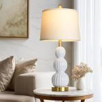 luxeflow 28" White Ceramic Table Lamps Set of 2, Modern Bedside Lamps for Night Stands, Triple Gourd Table Lamp for Living Room End Table or Bedroom Nightstand (2 LED Bulbs Included)