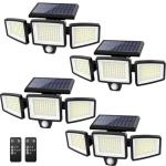 Tuffenough Solar Outdoor Lights 2500LM 210 LED Security Lights with Remote Control,3 Heads Motion Sensor Lights, IP65 Waterproof,270° Wide Angle Flood Wall Lights with 3 Modes(4 Pack)