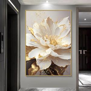 Gold Leaf White Flowers Modern Canvas Decorative Posters Canvas Wall Art Picture Printing Living Room Home Decor No Frame