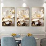 Gold Leaf White Flowers Modern Canvas Decorative Posters Canvas Wall Art Picture Printing Living Room Home Decor No Frame