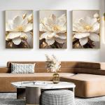 Gold Leaf White Flowers Modern Canvas Decorative Posters Canvas Wall Art Picture Printing Living Room Home Decor No Frame