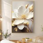 Gold Leaf White Flowers Modern Canvas Decorative Posters Canvas Wall Art Picture Printing Living Room Home Decor No Frame