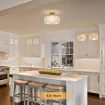 CALOKES Semi Flush Mount Ceiling Light, 11.8" Modern 3-Light Fixture with Petal-Shaped Cream White Fabric Shade and Golden Support Arm, Ideal for Bedroom, Kitchen, Living Room, Hallway, and Entryway