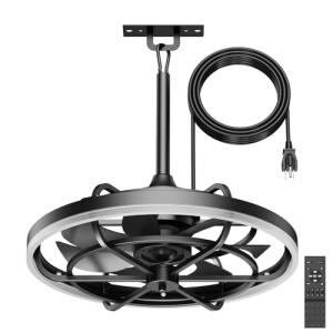 Tsurebowl Outdoor Ceiling Fans with Lights for Patios Waterproof, 20" Gazebo Fan Outdoor Hanging & Hook-3CCT Dimmable LED,Black Plug in Caged Ceiling Fan with Light & Remote for Outside Porch, Pergola