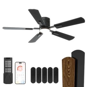 CubiCubi Ceiling Fans with Lights - 52 inch Black Ceiling Fan with Light and Remote/APP, Dimmable, Super Quiet, Modern Ceiling Fan for Indoor Bedroom, Living Room, Kitchen