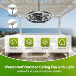 Tsurebowl Outdoor Ceiling Fans with Lights for Patios Waterproof, 20" Gazebo Fan Outdoor Hanging & Hook-3CCT Dimmable LED,Black Plug in Caged Ceiling Fan with Light & Remote for Outside Porch, Pergola