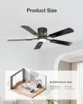 CubiCubi Ceiling Fans with Lights - 52 inch Black Ceiling Fan with Light and Remote/APP, Dimmable, Super Quiet, Modern Ceiling Fan for Indoor Bedroom, Living Room, Kitchen