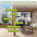 Tsurebowl Outdoor Ceiling Fans with Lights for Patios Waterproof, 20" Gazebo Fan Outdoor Hanging & Hook-3CCT Dimmable LED,Black Plug in Caged Ceiling Fan with Light & Remote for Outside Porch, Pergola