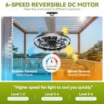 Tsurebowl Outdoor Ceiling Fans with Lights for Patios Waterproof, 20" Gazebo Fan Outdoor Hanging & Hook-3CCT Dimmable LED,Black Plug in Caged Ceiling Fan with Light & Remote for Outside Porch, Pergola