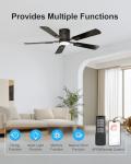 CubiCubi Ceiling Fans with Lights - 52 inch Black Ceiling Fan with Light and Remote/APP, Dimmable, Super Quiet, Modern Ceiling Fan for Indoor Bedroom, Living Room, Kitchen