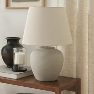 Nourison Home 20" Sand (Light Beige) Ceramic Pot Table Lamp for Bedroom, Living Room, Console, Entryway