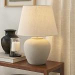 Nourison Home 20" Sand (Light Beige) Ceramic Pot Table Lamp for Bedroom, Living Room, Console, Entryway