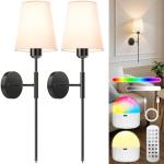 ECOHOM 25.6 inch Battery Operated Wall Sconces Set of 2, Wireless Wall Lights with Rechargeable Bulbs & Remote, 15 Colors & Dimmable, Battery Powered Wall Lights for Bedroom, Living Room,Hallway,Black
