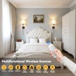 ECOHOM 25.6 inch Battery Operated Wall Sconces Set of 2, Wireless Wall Lights with Rechargeable Bulbs & Remote, 15 Colors & Dimmable, Battery Powered Wall Lights for Bedroom, Living Room,Hallway,Black