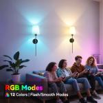 ECOHOM 25.6 inch Battery Operated Wall Sconces Set of 2, Wireless Wall Lights with Rechargeable Bulbs & Remote, 15 Colors & Dimmable, Battery Powered Wall Lights for Bedroom, Living Room,Hallway,Black