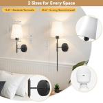 ECOHOM 25.6 inch Battery Operated Wall Sconces Set of 2, Wireless Wall Lights with Rechargeable Bulbs & Remote, 15 Colors & Dimmable, Battery Powered Wall Lights for Bedroom, Living Room,Hallway,Black
