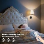 ECOHOM 25.6 inch Battery Operated Wall Sconces Set of 2, Wireless Wall Lights with Rechargeable Bulbs & Remote, 15 Colors & Dimmable, Battery Powered Wall Lights for Bedroom, Living Room,Hallway,Black