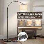 Dimmable Floor Lamp, Arc Floor Lamp with Dimmer, Black Standing Lamp with Adjustable Hanging Shade, Over Couch Tall Reading Light, Modern Pole Lamp for Living Room Bedroom, 9W LED Bulb Included