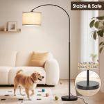 Dimmable Floor Lamp, Arc Floor Lamp with Dimmer, Black Standing Lamp with Adjustable Hanging Shade, Over Couch Tall Reading Light, Modern Pole Lamp for Living Room Bedroom, 9W LED Bulb Included