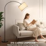 Dimmable Floor Lamp, Arc Floor Lamp with Dimmer, Black Standing Lamp with Adjustable Hanging Shade, Over Couch Tall Reading Light, Modern Pole Lamp for Living Room Bedroom, 9W LED Bulb Included