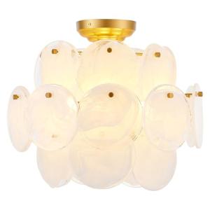 VANZARLA Modern Flush Mount Glass Ceiling Light Gold Finish, Hallway Lights Vintage Chandelier, 4-Light Unique Light Fixture for Bedroom Entryway Kitchen