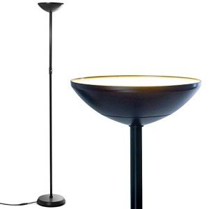 Brightech SkyLite LED Floor lamp, Torchiere Super Bright Floor Lamp for Living Rooms & Offices - 3 Way Dimmable Tall Lamp, High Lumen Standing Pole Lamp for Bedroom Reading - Black