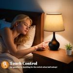 Seealle 16.1" Touch Table Lamps for Nightstand, 3-Way Dimmable Small Bedroom Lamps for Night Stands, Black Bedside Lamps for Living Room, Kids Room, End Table