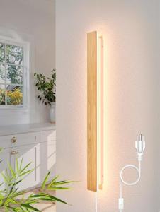 Modern Plug in Long Wall Sconce 31.4‘’ LED Bamboo Wall Lights 24W Long Strip Indoor Wall Lamp 3000K with 6.5FT Plug in Cord and On/Off Switch on The Cord for Living Room Hallway Stairwell