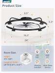 LEDIARY Ceiling Fans with Lights and Remote, 24'' Low Profile Ceiling Fan with Light, 3000-6000K Dimmable Fandelier LED Fan Light, 6 Wind Speeds, Black Modern Flush Mount Ceiling Fan for Bedroom