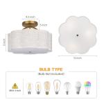 CALOKES Semi Flush Mount Ceiling Light, 11.8" Modern 3-Light Fixture with Petal-Shaped Cream Beige Linen Shade and Golden Support Arm, Ideal for Bedroom, Kitchen, Living Room, Hallway, and Entryway