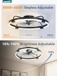 LEDIARY Ceiling Fans with Lights and Remote, 24'' Low Profile Ceiling Fan with Light, 3000-6000K Dimmable Fandelier LED Fan Light, 6 Wind Speeds, Black Modern Flush Mount Ceiling Fan for Bedroom
