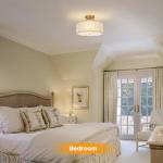 CALOKES Semi Flush Mount Ceiling Light, 11.8" Modern 3-Light Fixture with Petal-Shaped Cream Beige Linen Shade and Golden Support Arm, Ideal for Bedroom, Kitchen, Living Room, Hallway, and Entryway