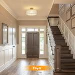 CALOKES Semi Flush Mount Ceiling Light, 11.8" Modern 3-Light Fixture with Petal-Shaped Cream Beige Linen Shade and Golden Support Arm, Ideal for Bedroom, Kitchen, Living Room, Hallway, and Entryway