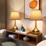 ONEWISH Touch Table Lamp for Bedroom, 3-Way Dimmable Gold Bedside Lamps for Nightstand with Fabric Shade, Desk Lamp for Kids Reading, Home Office