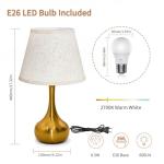 ONEWISH Touch Table Lamp for Bedroom, 3-Way Dimmable Gold Bedside Lamps for Nightstand with Fabric Shade, Desk Lamp for Kids Reading, Home Office