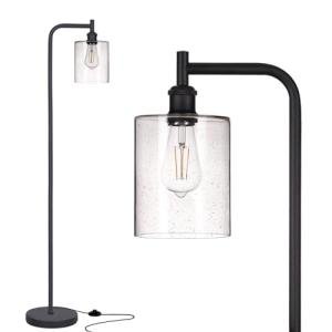addlon Floor Lamps for Living Room Bright Lighting with Seeded Glass lampshade, Modern Bright Floor Lamp with LED Bulbs Industrial Standing lamp for beroom, Tall Pole Lamps Office - Black